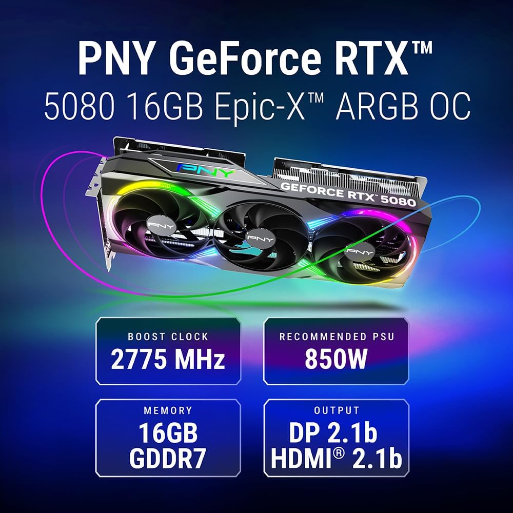 Tarjeta Gráfica PNY GEFORCE RTX™ 5080 16GB ARGB Overclocked Triple Fan