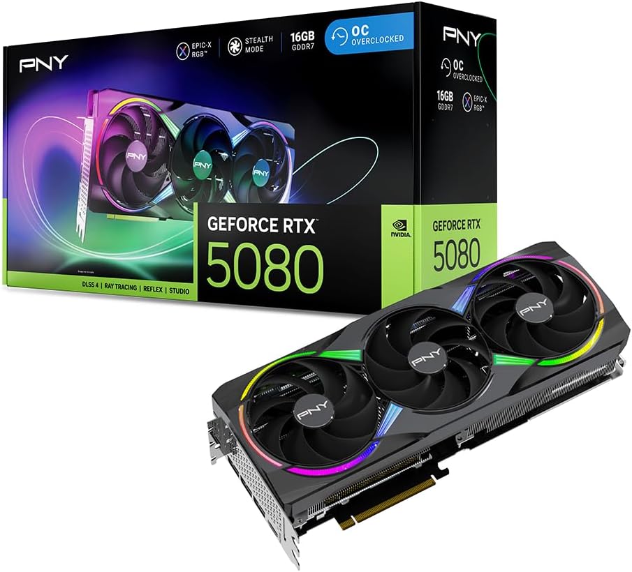 Graphic Card PNY GEFORCE RTX™ 5080 16GB ARGB Overclocked Triple Fan